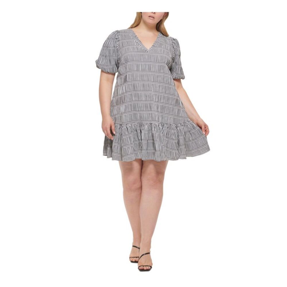 CALVIN KLEIN Womens Black Unlined Pullover Pouf Sleeve Dress Plus 22W